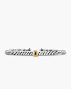 Classic Cable Station Bracelet Sterling Silver with 18K Yellow Gold, 4mm