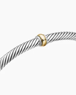 Classic Cable Station Bracelet Sterling Silver with 18K Yellow Gold, 4mm