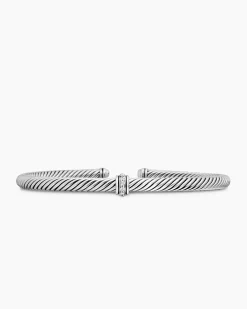 Classic Cable Station Bracelet Sterling Silver with Diamonds, 4mm