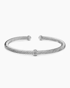 Classic Cable Station Bracelet Sterling Silver with Diamonds, 4mm