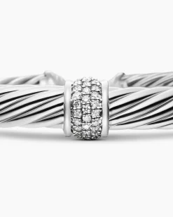 Classic Cable Station Bracelet Sterling Silver with Pavé Diamonds, 7mm