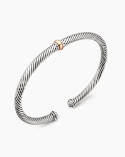 Classic Cable Station Bracelet Sterling Silver with 18K Rose Gold, 4mm