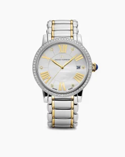 Classic Quartz Watch Stainless Steel with 18K Yellow Gold and Diamond Bezel, 38mm