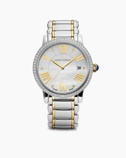 Classic Quartz Watch Stainless Steel with 18K Yellow Gold and Diamond Bezel, 38mm