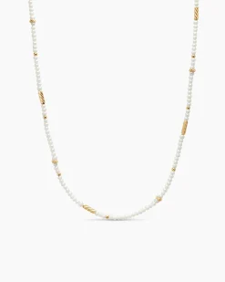 Color Bead Necklace 18K Yellow Gold with Pearls, 4mm