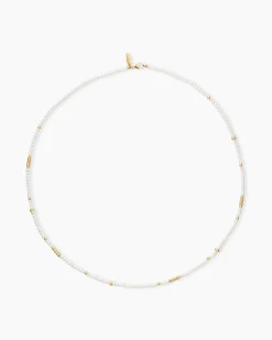 Color Bead Necklace 18K Yellow Gold with Pearls, 4mm