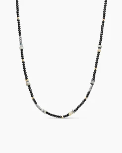 Color Bead Necklace Sterling Silver with 18K Yellow Gold Accents, Black Onyx and Opal, 4mm