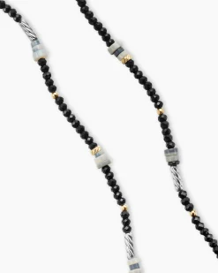 Color Bead Necklace Sterling Silver with 18K Yellow Gold Accents, Black Onyx and Opal, 4mm