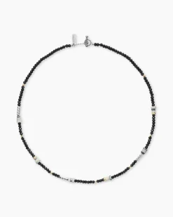 Color Bead Necklace Sterling Silver with 18K Yellow Gold Accents, Black Onyx and Opal, 4mm