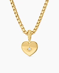 Compass Heart Amulet 18K Yellow Gold with Center Diamond, 11.3mm