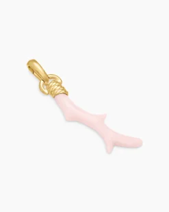 Coral Amulet Pink Opal and 18K Yellow Gold, 31mm