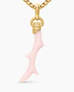 Coral Amulet Pink Opal and 18K Yellow Gold, 31mm