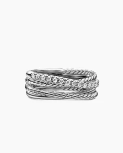 Crossover Band Ring Sterling Silver with Diamonds, 6.8mm
