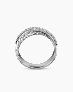 Crossover Band Ring Sterling Silver with Diamonds, 5.3mm