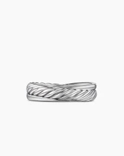 Crossover Band Ring Sterling Silver with Diamonds, 5.3mm