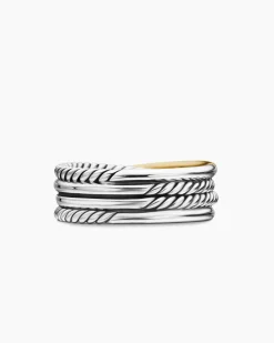 Crossover Band Ring Sterling Silver with 18K Yellow Gold, 6.8mm