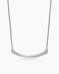Crossover Bar Necklace Sterling Silver with Diamonds
