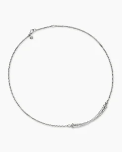 Crossover Bar Necklace Sterling Silver with Diamonds