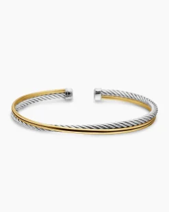 Crossover Bracelet Sterling Silver with 18K Yellow Gold, 3mm