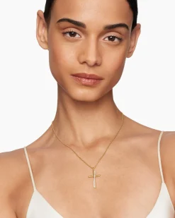 Crossover Cross Necklace 18K Yellow Gold with Diamonds, 35.6mm