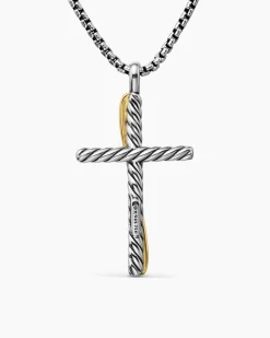 Crossover Cross Necklace Sterling Silver with 18K Yellow Gold, 35.6mm