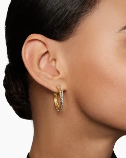 Crossover Hoop Earrings 18K Yellow Gold with Diamonds, 26.5mm