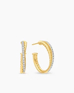 Crossover Hoop Earrings 18K Yellow Gold with Diamonds, 26.5mm