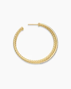 Crossover Hoop Earrings 18K Yellow Gold with Diamonds, 44mm