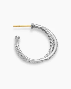 Crossover Hoop Earrings Sterling Silver with Diamonds, 26.5mm