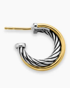Crossover Hoop Earrings Sterling Silver with 18K Yellow Gold, 17mm