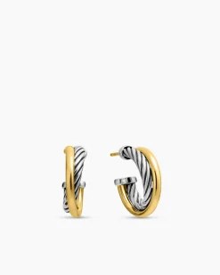 Crossover Hoop Earrings Sterling Silver with 18K Yellow Gold, 17mm