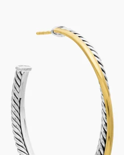 Crossover Hoop Earrings Sterling Silver with 18K Yellow Gold, 44mm