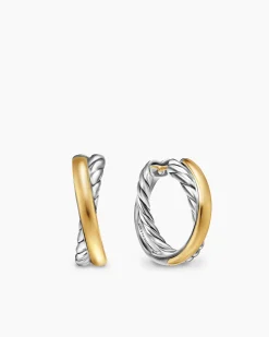 Crossover Hoop Earrings Sterling Silver with 14K Yellow Gold, 22.3mm