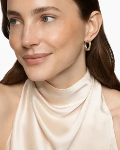Crossover Hoop Earrings Sterling Silver with 14K Yellow Gold, 22.3mm