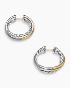 Crossover Hoop Earrings Sterling Silver with 14K Yellow Gold, 22.3mm