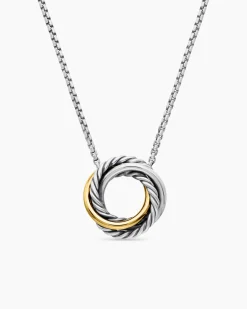 Crossover Pendant Necklace Sterling Silver with 18K Yellow Gold, 14.5mm