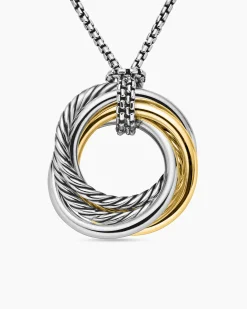 Crossover Pendant Necklace Sterling Silver with 14K Yellow Gold, 28mm