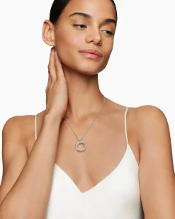 Crossover Pendant Necklace Sterling Silver with Diamonds, 21mm
