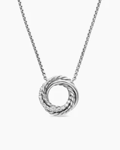Crossover Pendant Necklace Sterling Silver with Diamonds, 14.5mm