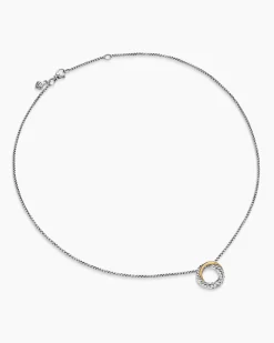 Crossover Pendant Necklace Sterling Silver with 18K Yellow Gold and Diamonds, 14.5mm