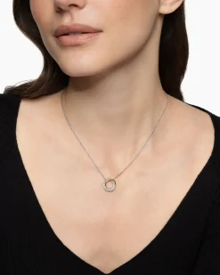 Crossover Pendant Necklace Sterling Silver with 18K Yellow Gold and Diamonds, 14.5mm