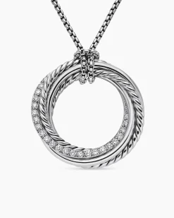 Crossover Pendant Necklace Sterling Silver with Diamonds, 26mm