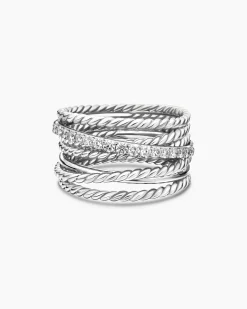 Crossover Ring Sterling Silver with Diamonds, 12mm