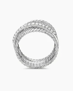 Crossover Ring Sterling Silver with Diamonds, 12mm