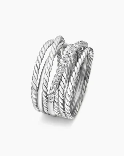 Crossover Ring Sterling Silver with Diamonds, 12mm