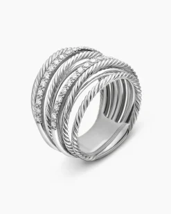 Crossover Ring Sterling Silver with Diamonds, 17.8mm