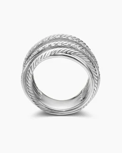 Crossover Ring Sterling Silver with Diamonds, 17.8mm