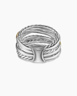 Crossover Seven Row Ring Sterling Silver with 18K Yellow Gold and Diamonds, 16mm