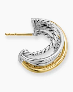 Crossover Shrimp Earrings Sterling Silver with 18K Yellow Gold, 19.5mm