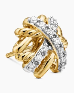 Crossover Stud Earrings 18K Yellow Gold with Diamonds, 11mm